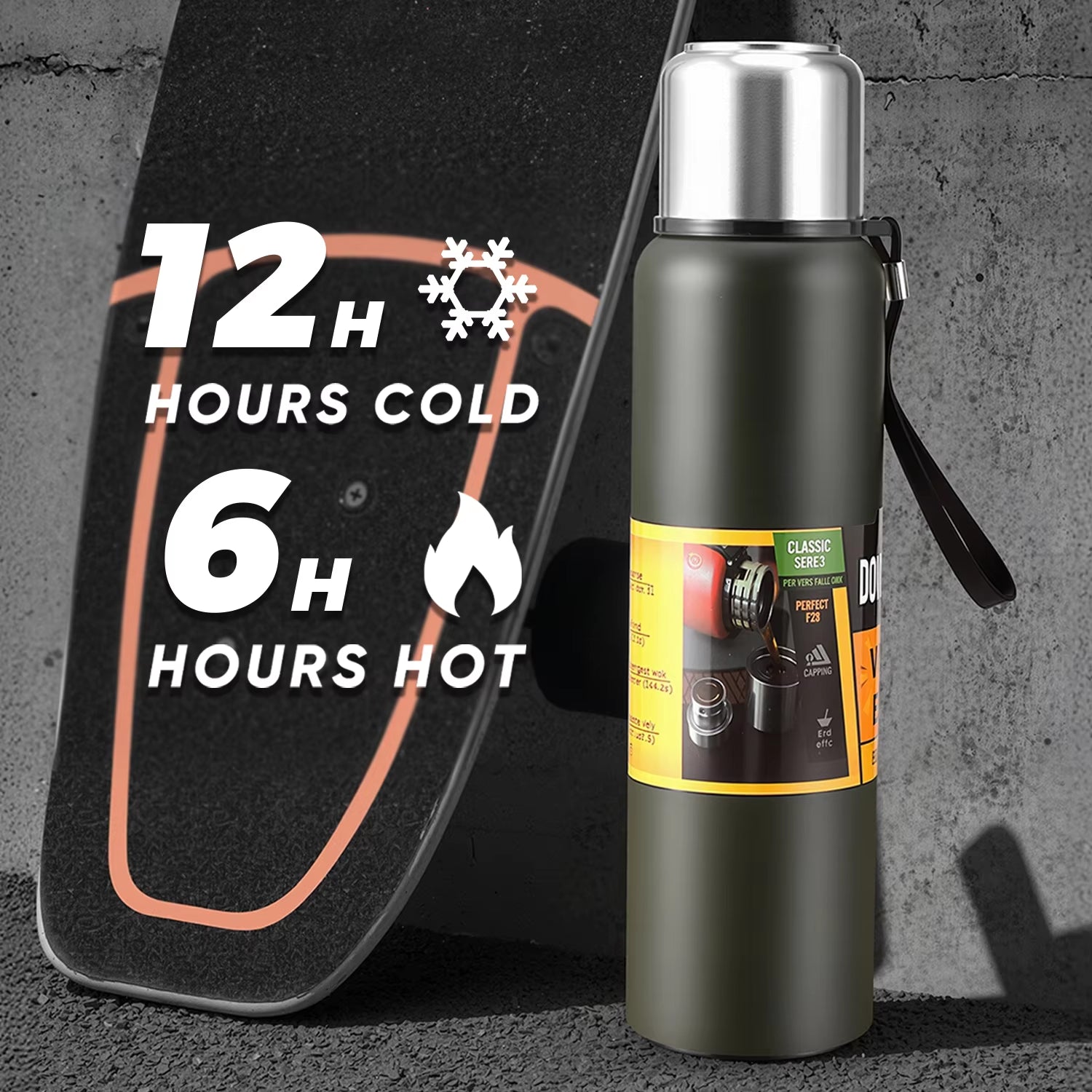 1PCS 50 Oz Water Bottle with Lid, Double Vacuum Insulated Water Bottle with Carry Rope, Car Travel Large Water Bottle