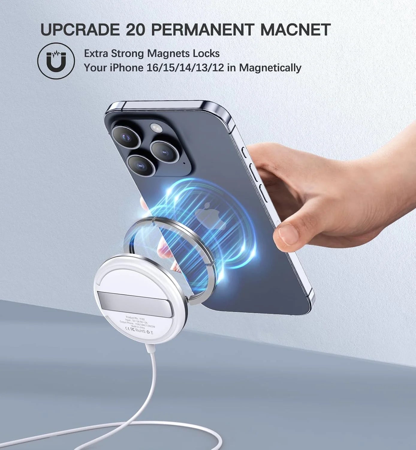 2 Pack Magnetic Wireless Charger 15W Fast Mag-Safe Charger Stand ， White Portable Mag Safe Kickstand