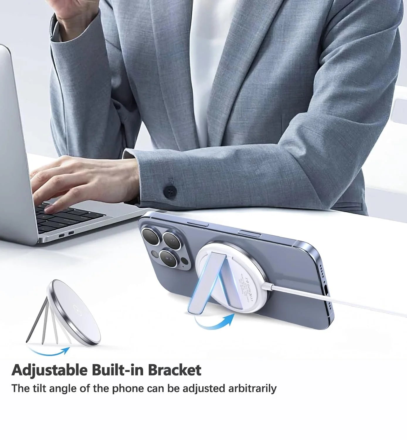 2 Pack Magnetic Wireless Charger 15W Fast Mag-Safe Charger Stand ， White Portable Mag Safe Kickstand