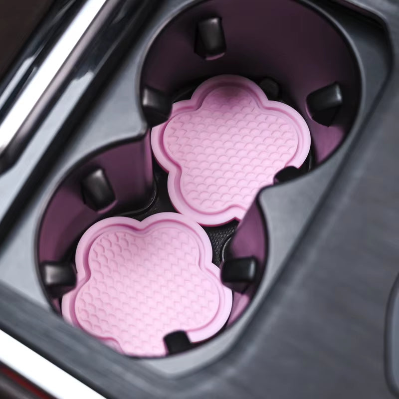 2PCS Car Cup Insert Coaster Flower Shaped Silicone Waterproof Non-Slip Sift-Proof Spill Saucer for Most Car Interior Accessories