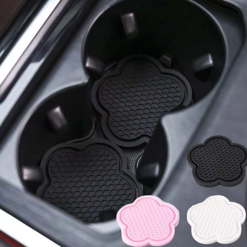 2PCS Car Cup Insert Coaster Flower Shaped Silicone Waterproof Non-Slip Sift-Proof Spill Saucer for Most Car Interior Accessories